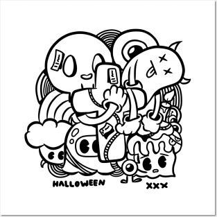 Halloween monster illustration. Doodle style. Posters and Art